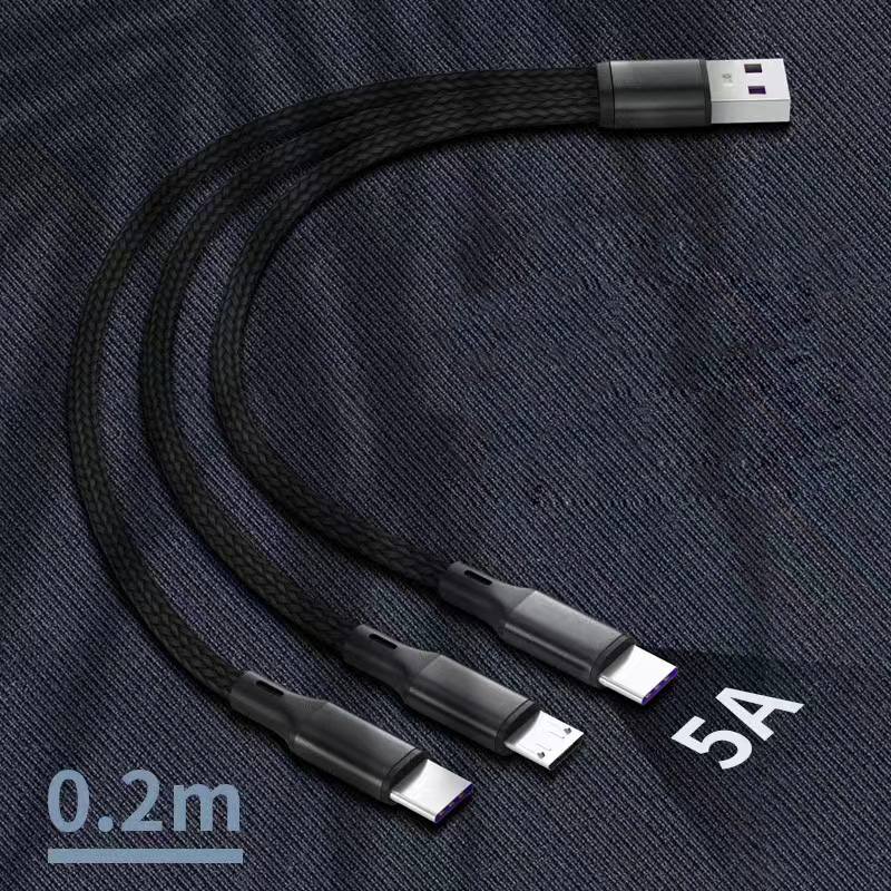 LEMI Short 5A Fast Charging 3 In 1 USB 2.0 Cable